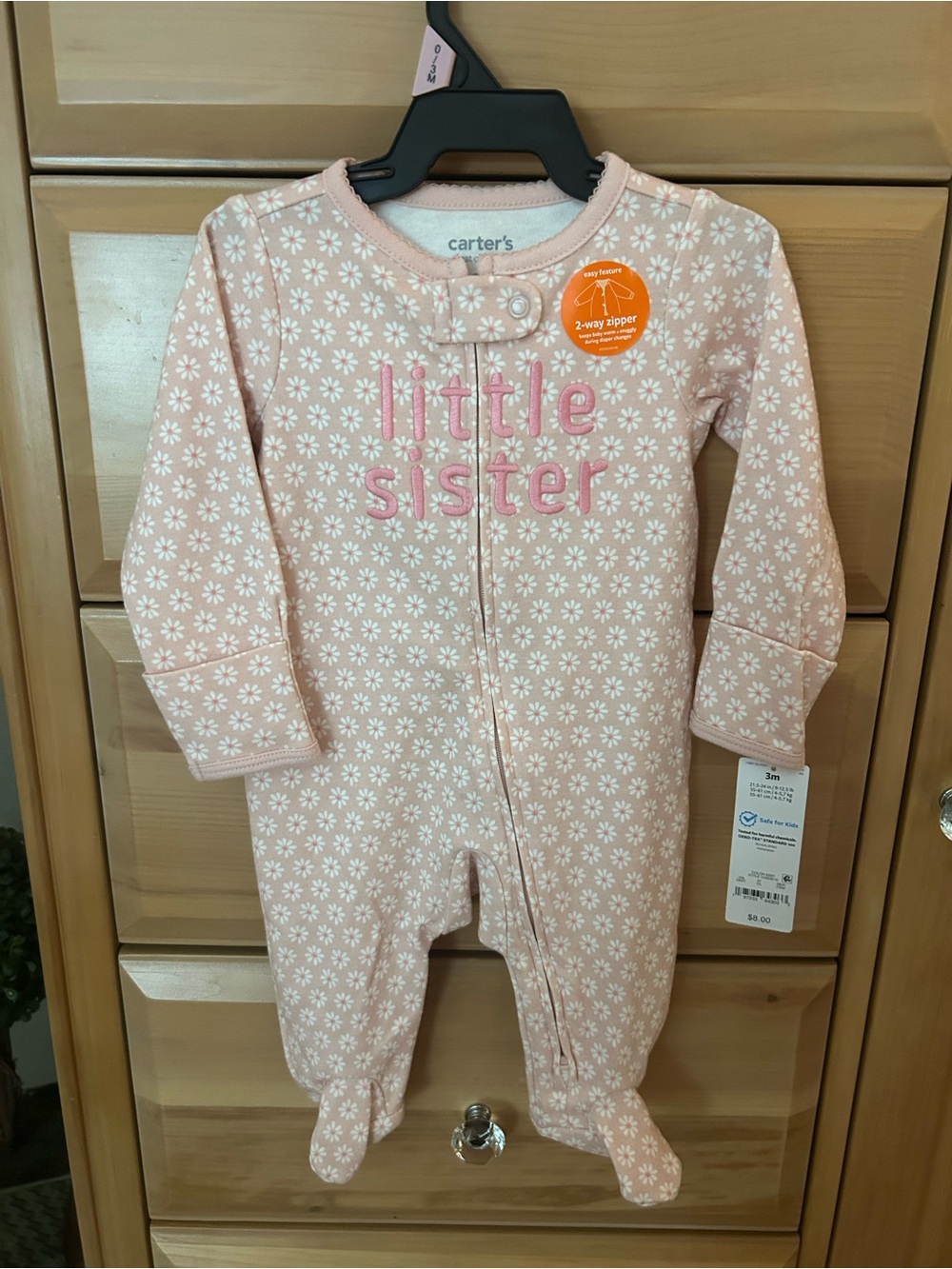 Carter's Little Sister Pink Floral One-Piece Footed Pajamas New with Tags 3 M